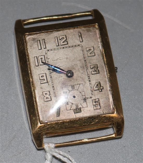 A gentlemans 1930s 18ct Tavannes Watch Co manual wind wrist watch, (a.f.).